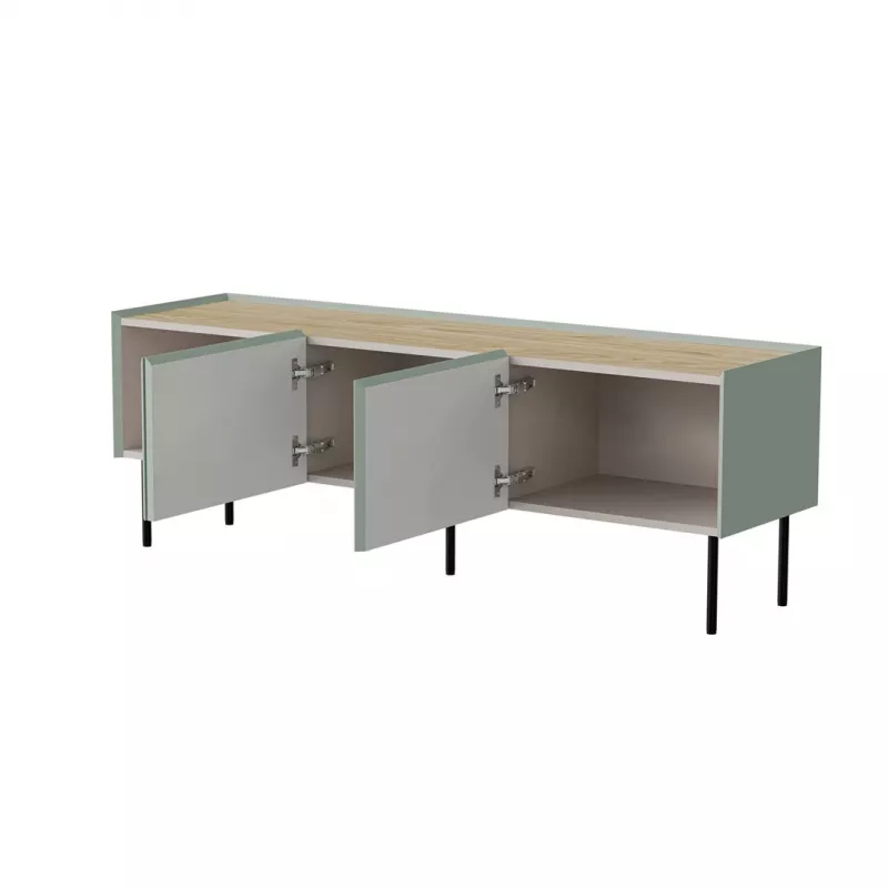 Mueble TV Cama FELLINI 150x40x52 verde oliva + tablero de roble aceitado