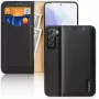 Funda de cuero Dux Ducis Hivo con solapa, cartera de cuero natural para tarjetas y documentos, Samsung Galaxy S22+ (S22 Plus), negra