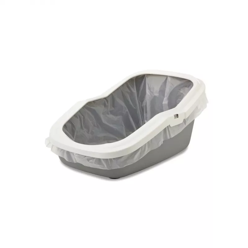 Savic Aseo bandeja sanitaria abierta para gatos, 56 x 39 x 27,5 cm, gris con borde blanco