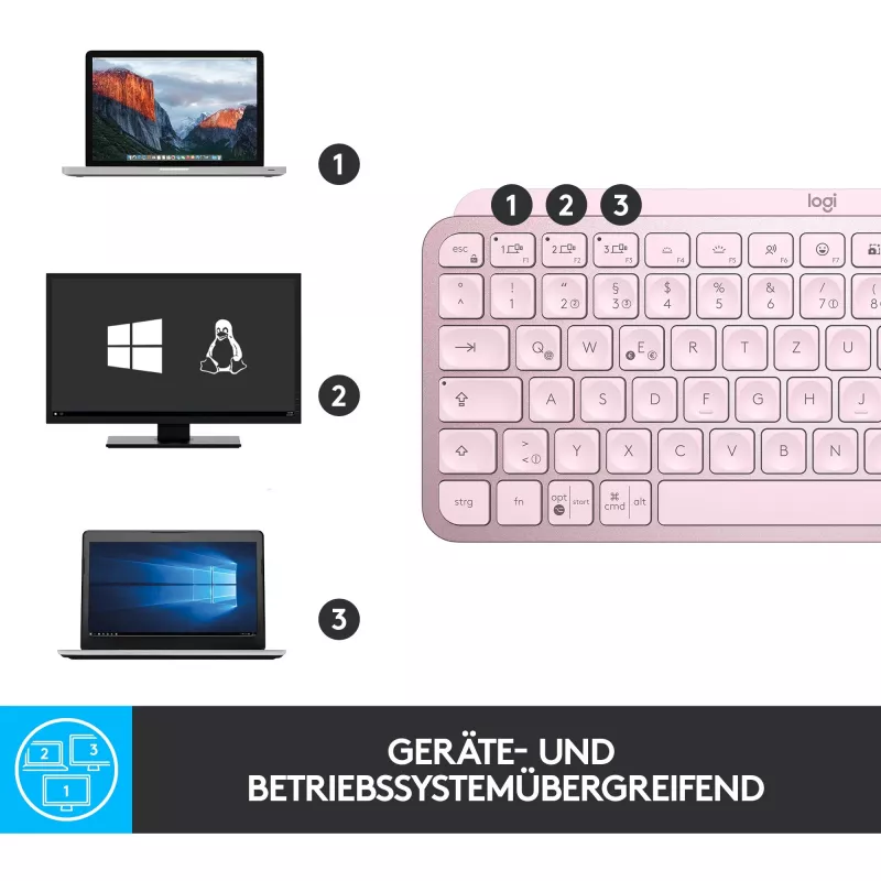 Teclado inalámbrico iluminado minimalista Logitech MX Keys Mini - ROSE - CENTRAL (DE)