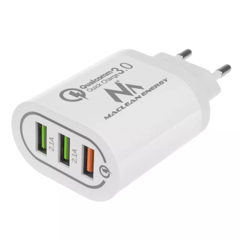 Cargador de pared MACLEAN MCE479W — cargador rápido USB de 3 puertos, 18W de potencia total