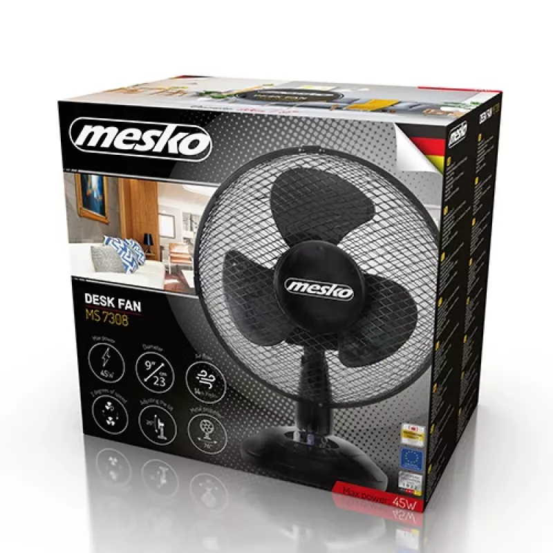 Mesko | Ventilador | MS 7308 | Ventilador de mesa | Negro | Diámetro 23 cm | Número de velocidades 2 | Oscilación | 30 W | No