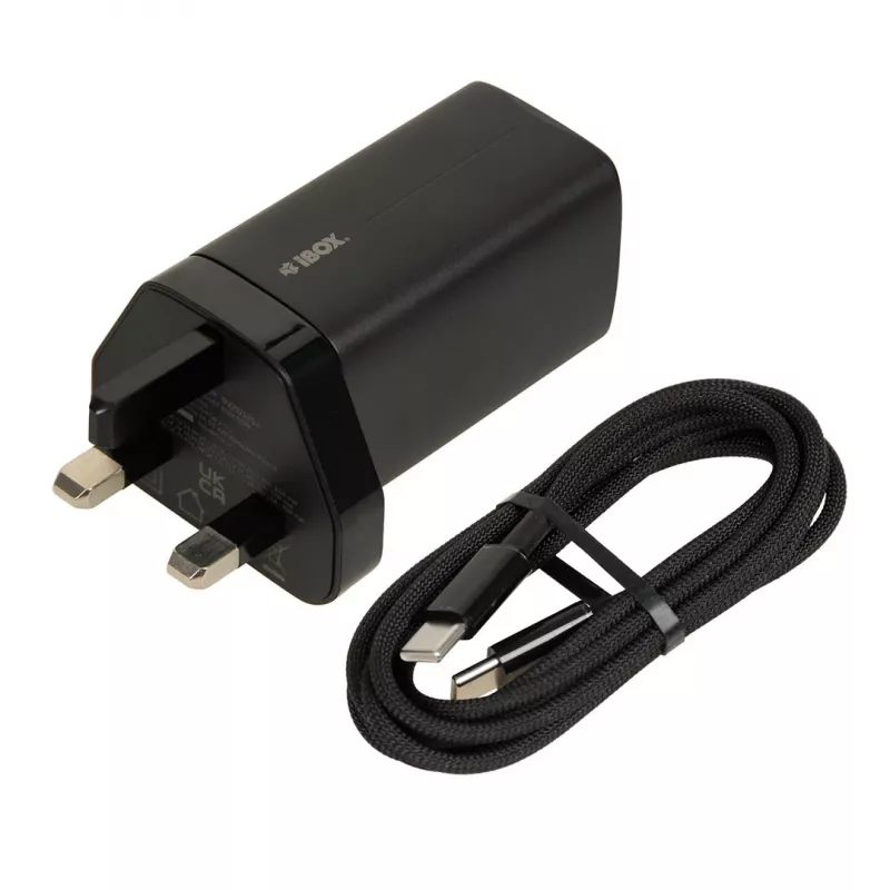 iBOX C-65 negro, cargador universal GaN 65 W con conector macho UK