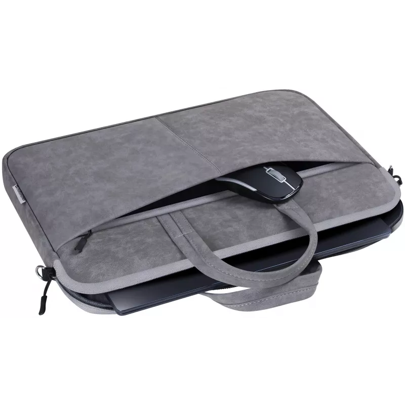 Funda toploader DEFENDER Solid para portátiles de 15,6 pulgadas, poliuretano, gris, asa de transporte, correa de hombro extraíble