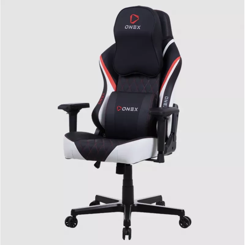 Silla gaming Onex FX8 — asiento ergonómico con espuma moldeada, regulable en altura e inclinable, negro/rojo/blanco
