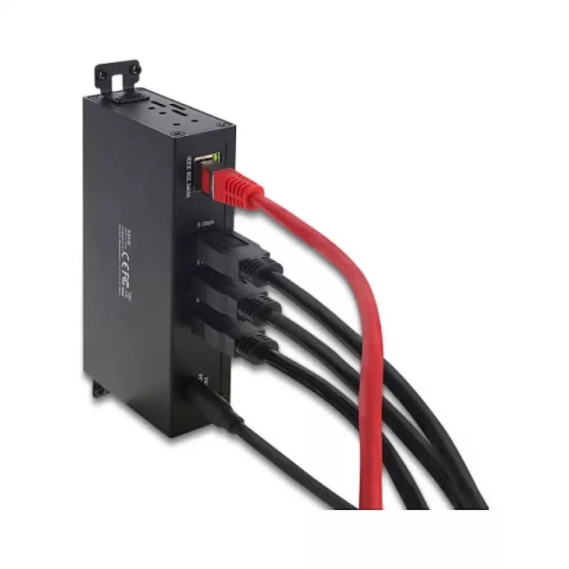 Hub USB DELOCK 3 puertos 5 Gbit/s con RJ45 Gigabit PoE++ y host USB Type-C, carcasa de metal, aislamiento de 1,5 kV, negro