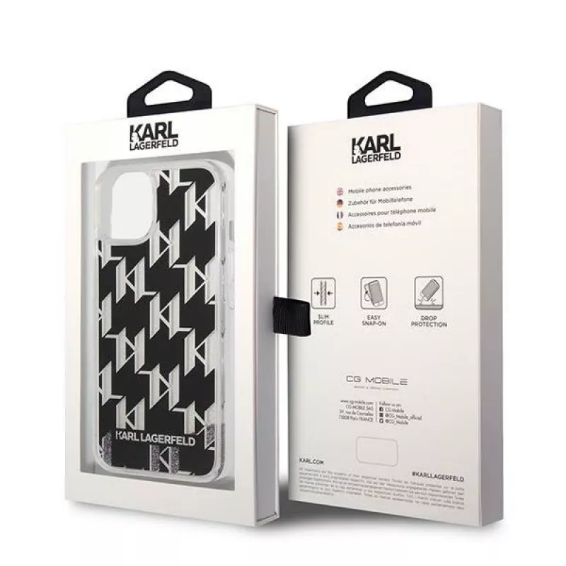 Karl Lagerfeld KLHCP14MLMNMK iPhone 14 Plus 6.7 funda rígida negro / negro Liquid Glitter Monogram