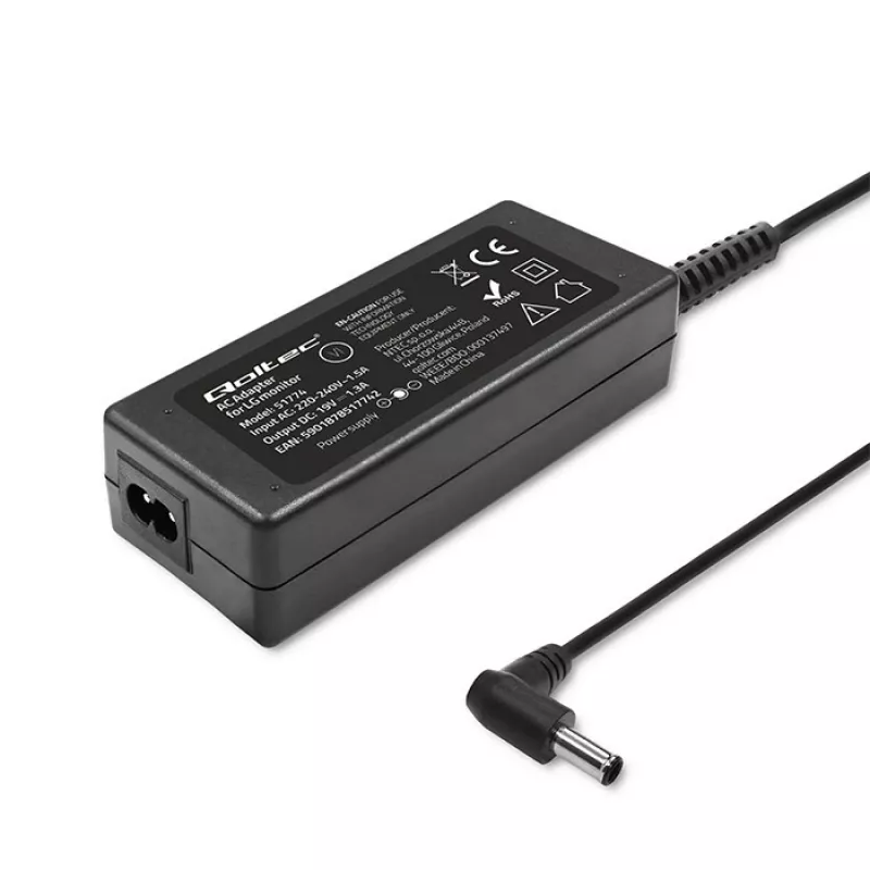 Fuente de alimentación Qoltec 51774 para monitor LG 25W | 1,3A | 19V | 6,5 * 4,4 + cable de alimentación
