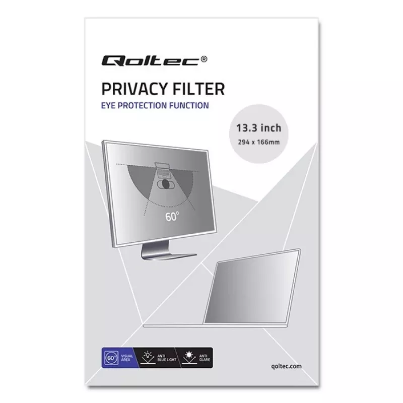 Filtro de privacidad Qoltec 51050 para pantalla (13,3 pulgadas) (11,59 pulgadas, 16:9), lámina protectora para portátil