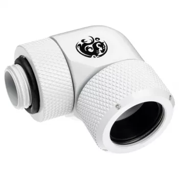 Racor BitsPower BP-DWE90RMLA16 — racor en codo de 90° de latón para refrigeración de ordenador, diámetro 1,6 cm, blanco
