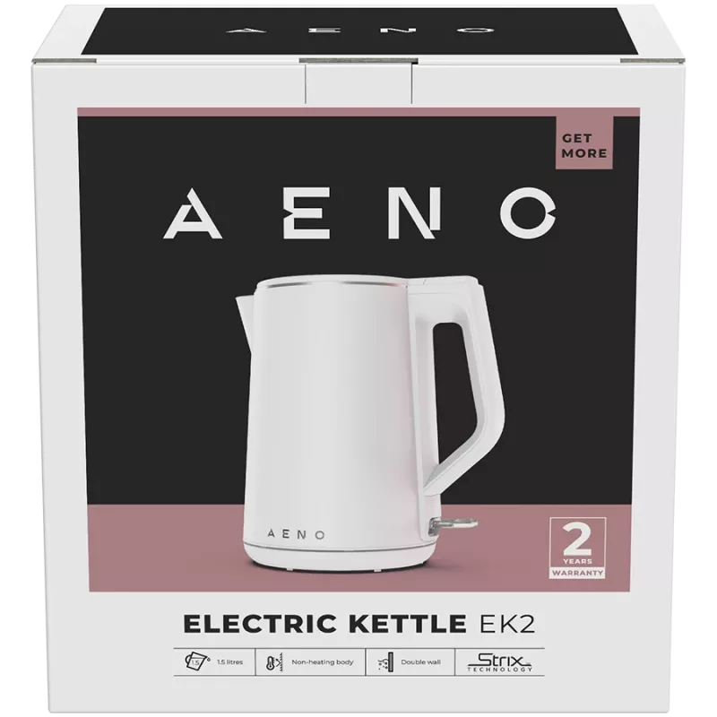 AENO Hervidor eléctrico EK2: 1850-2200W, 1,5L, Strix, doble pared, cuerpo que no se calienta, apagado automático, protección contra funcionamiento en seco