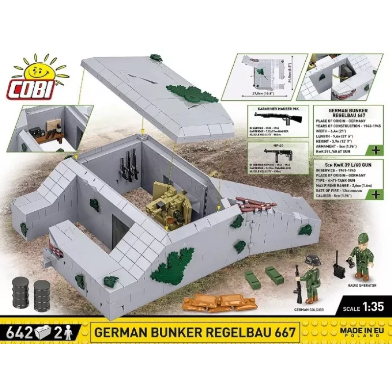 Set de construcción Cobi Deutscher Bunker Regelbau 667/642 Modelo COBI-3136 – set de bloques detallado
