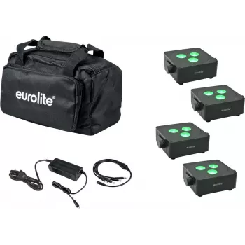 Set de luz plana LED EUROLITE 4x AKKU IP 3 — 4 luminarias planas a batería, recargables