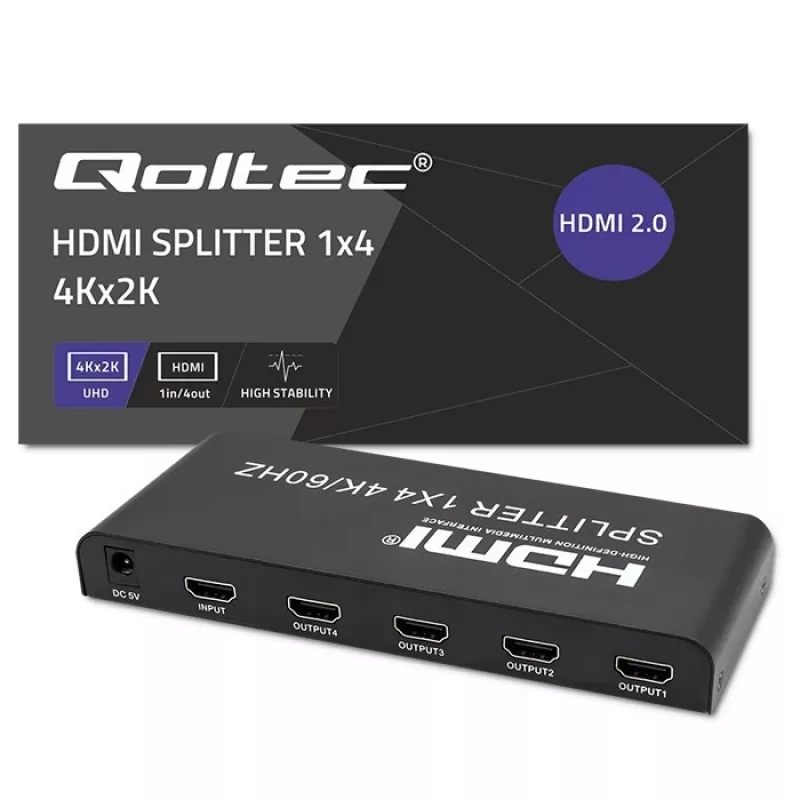 Qoltec 51799 Splitter HDMI activo 4 x HDMI 4K x 2K | 6 Gb/s | 60 Hz