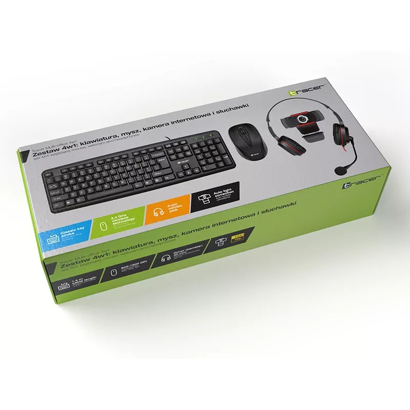 Tracer 4in1 Multi Office Set 46695: teclado USB, ratón inalámbrico, webcam, auriculares