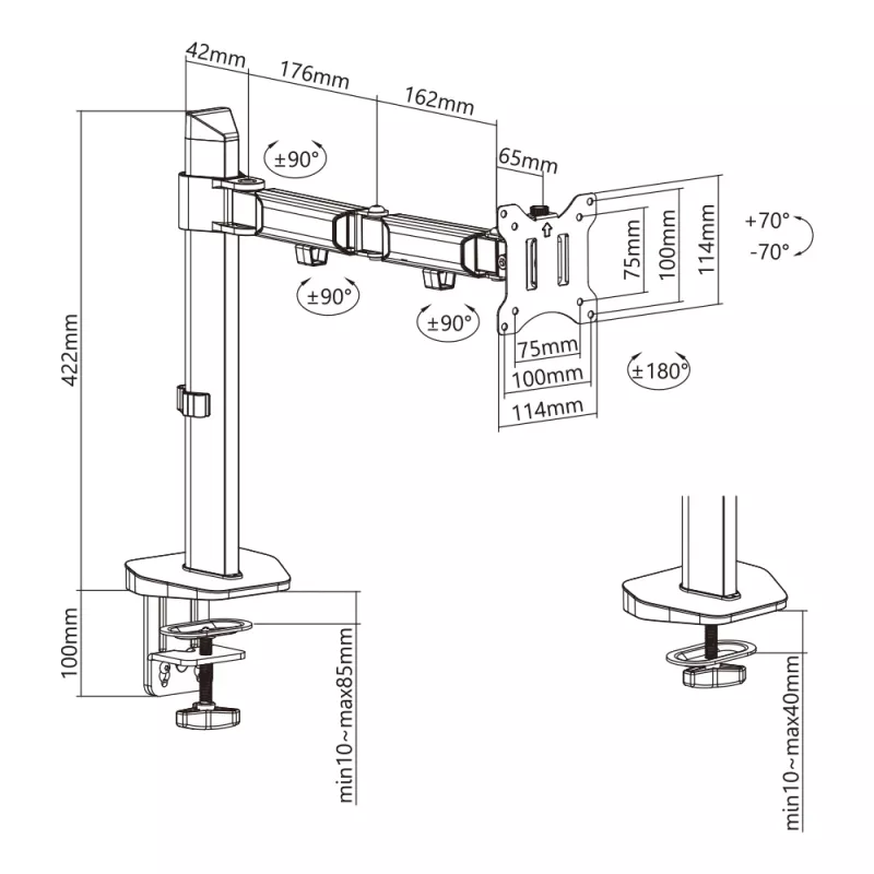 White Shark GMS-3204 Amenhotep I soporte de escritorio para monitor, 17-32 pulgadas, VESA 75x75/100x100, hasta 9 kg, gris