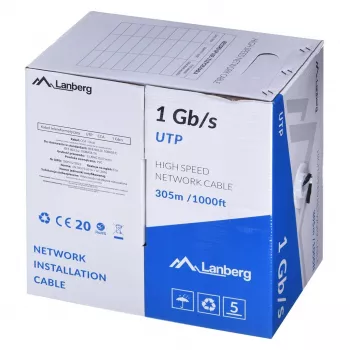 Cable de red LANBERG LCU6-10CC-0305-BK U/UTP Cat6 305 m, 23 AWG, CCA, 250 MHz, negro