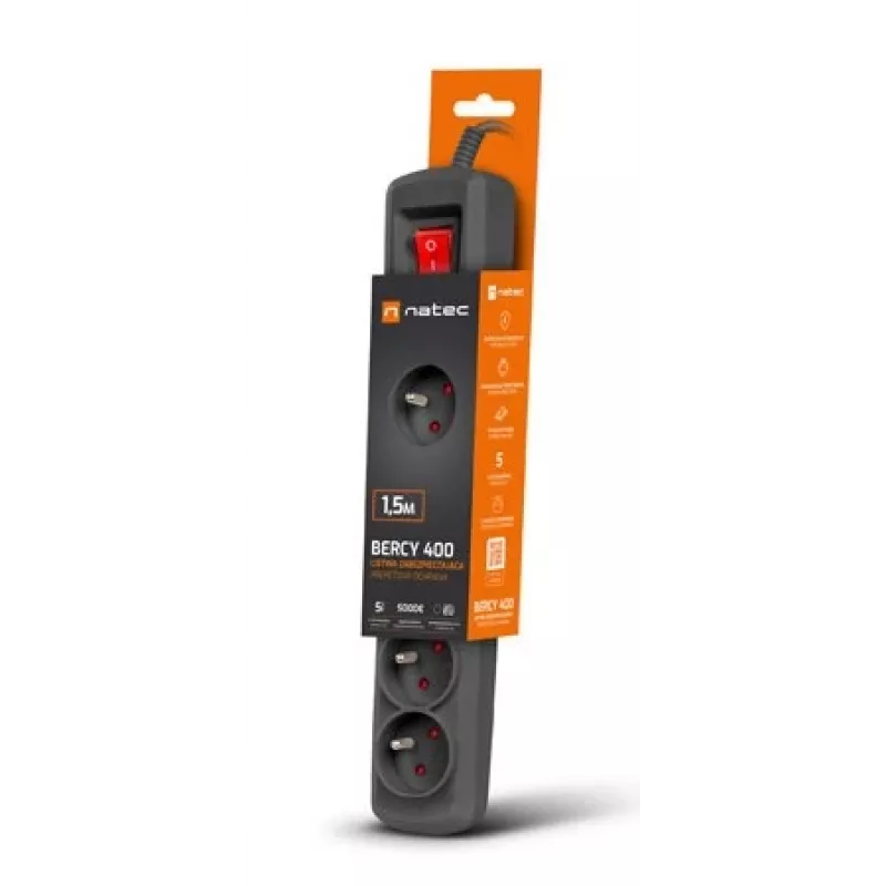 Protector de sobretensión NATEC NSP-1713 negro 5 tomas de CA 1,5 m