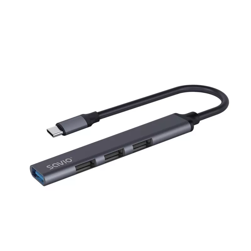 Hub de interfaz USB 3.0 de 4 puertos SAVIO AK-71 con host USB-C, 5000 Mbit/s, 2 años de garantía