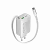 Cargador CANYON OnCharge 65RC con cable USB-C integrado 65W, 1x PD, 1x QC, enchufe EU, blanco