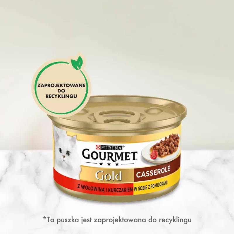 Alimento húmedo para gatos Gourmet (Purina) Gold 85 g – adultos, ternera y pollo