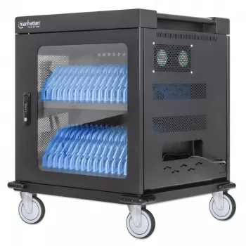 Carro de carga/ carrito para portátiles Manhattan con adaptador de CA (UE) 32 compartimentos, instale el adaptador de CA (cable de alimentación) del dispositivo en el dispositivo, apto para TODOS los portátiles (hasta 15,6