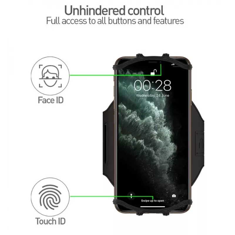 Brazalete deportivo Tellur A100 para smartphone, negro, ajustable, talla universal