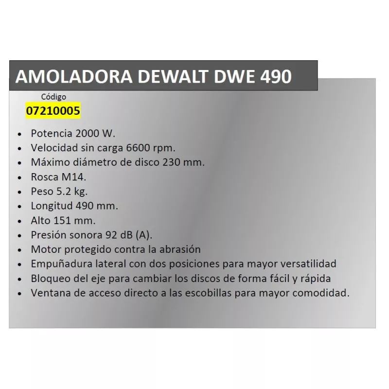 DeWALT DWE490-QS amoladora angular, 230 mm, 2000 W