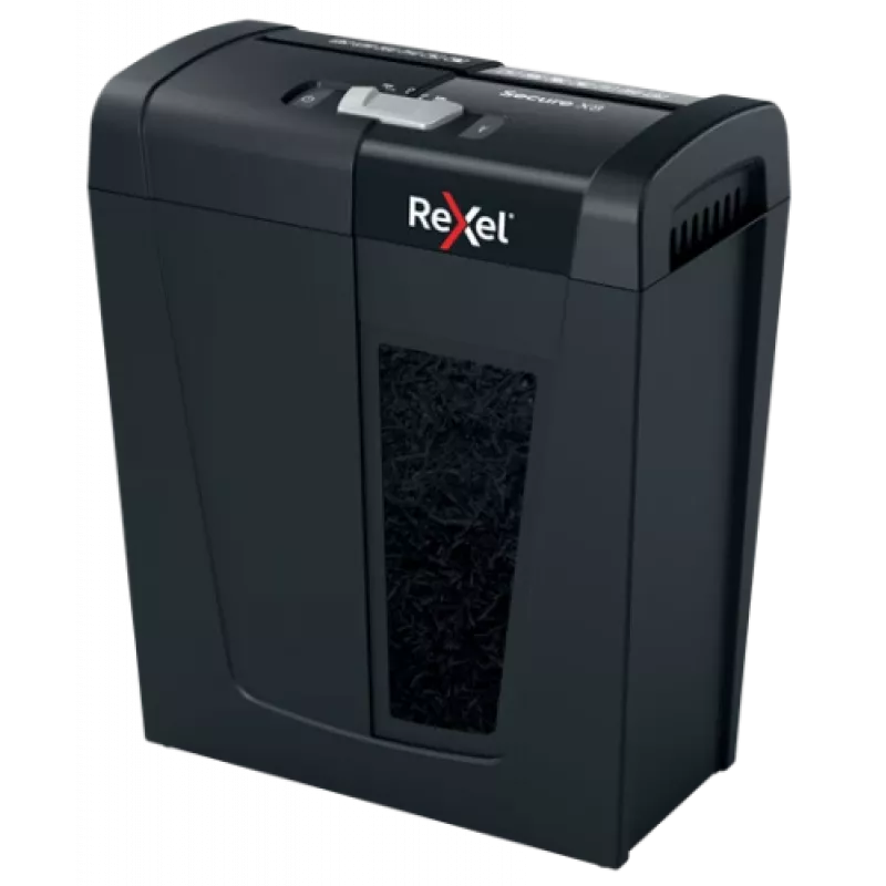 Destructora de papel REXEL Secure X8 — corte cruzado P-4, 4x40 mm, capacidad 8 hojas, depósito 14 l, negra