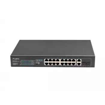 Switch no gestionado LANBERG RSFE-16P-2C-150 — 18 puertos Gigabit, 16 PoE+/2 SFP, 150 W total, 1U Rack, Metal, Negro
