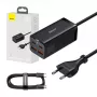 Baseus GaN3 Pro CCGP000101 cargador de sobremesa 100 W, 2x USB-C + 2x USB-A, PD 3.0, QC 4.0+, cable de 1,5 m, negro