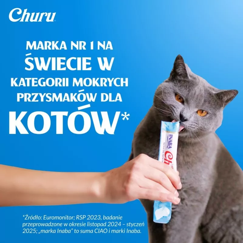 Snack de comida húmeda para gatos INABA CHURU 80P pollo y atún — 80 tubos x 14 g