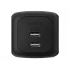 Cargador rápido AC de interior Belkin WCH019kqBK — 2× USB‑C, negro, protección OVP/OC/OT/SC