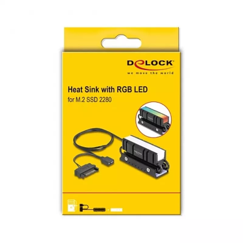Disipador DELOCK 18460 para SSD M.2 2280 — aluminio/cobre, RGB 5V, negro