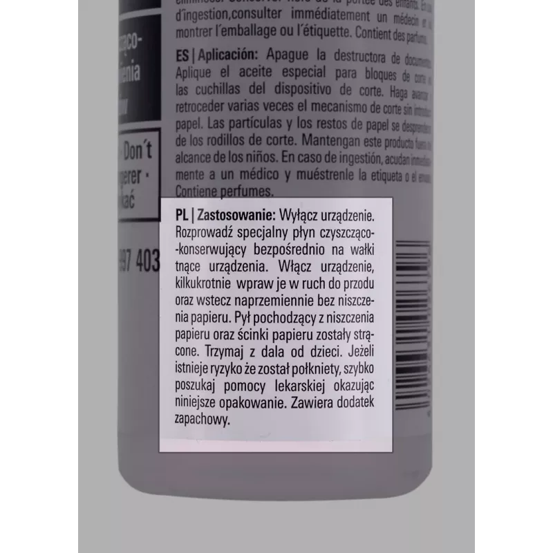 HSM 1235997403 aceite limpiador y lubricante para el bloque de corte de la trituradora, 250 ml