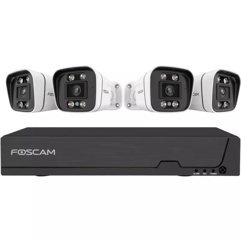 Foscam FNA108E-B4-2T Sistema de videovigilancia Blanco 4x cámara PoE Bullet 4K, 1x NVR 8 canales