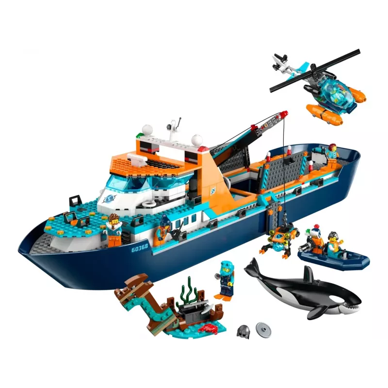Juguete de construcción LEGO City barco de expedición ártica 60368 — 815 piezas, 7+ años, incluye 4 minifiguras