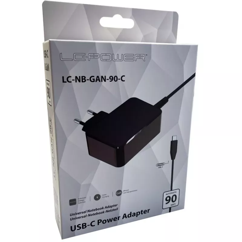 Cargador de interior LC-Power LC-NB-GAN-90-C portátil Negro AC 220-240V