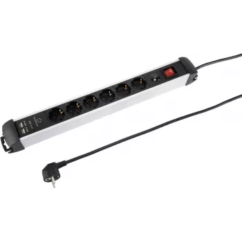 Regleta de enchufes Renkforce 1342224 — 6 tomas negra/plateada con interruptor