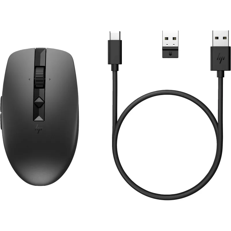 HP 710 Ratón inalámbrico silencioso recargable, ambidiestro, RF Wireless + Bluetooth, 3000 DPI, negro