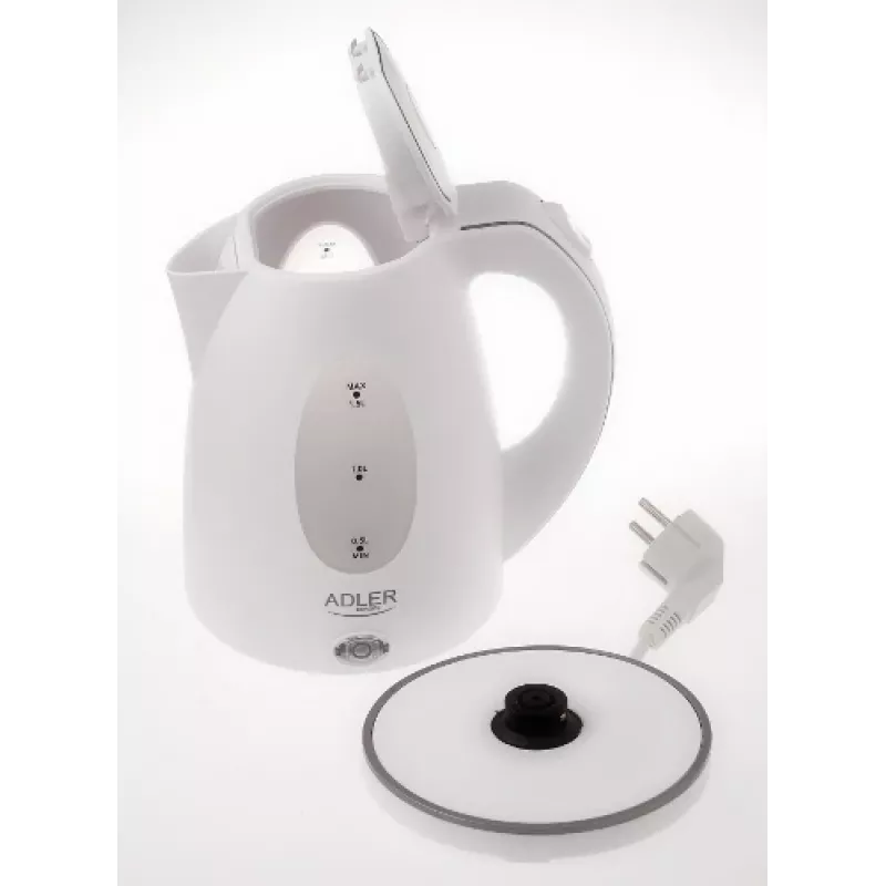 Adler | Hervidor | AD 1207 | Estándar | 2000 W | 1,5 L | Plástico | Base giratoria 360° | Blanco