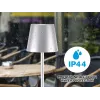 Beper P201UTP117 lámpara de mesa LED recargable, 1,5 W, interruptor táctil, regulable, adaptador para botella de 33 mm, resistente al agua, plateada