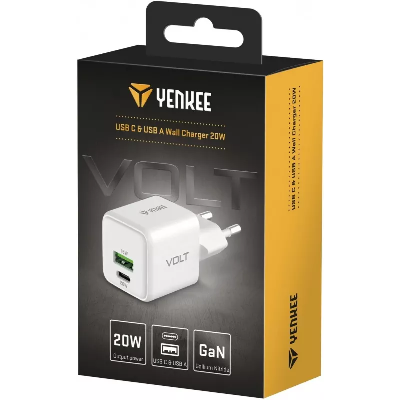Cargador de red USB-C/A YENKEE YAC G38 20W 3A Power Delivery (USB-C y USB-A)
