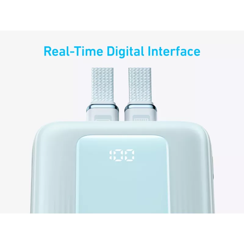 Batería externa Anker con cable USB-C y Lightning integrados | A1680031 | 10000 mAh | 30W | Azul