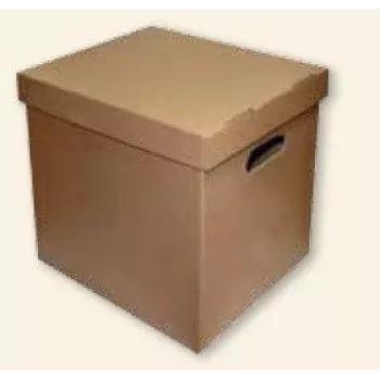 Caja de archivo SMLT, 360x290x350mm, marrón, ecológica, tapa extraíble