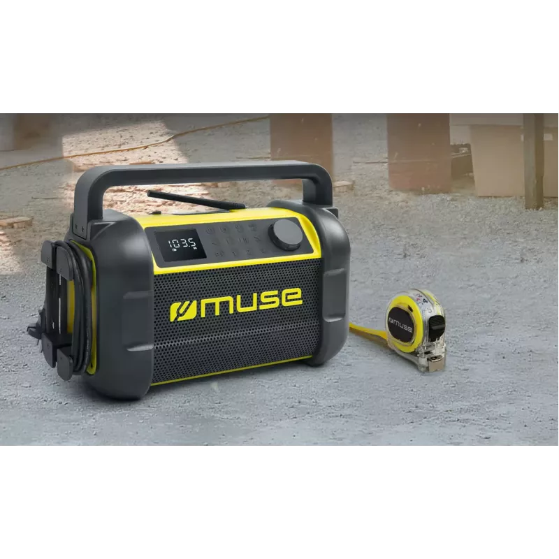 Radio portátil Muse M-928 BTY con sintonizador digital FM, 20W, USB-C, negro/amarillo