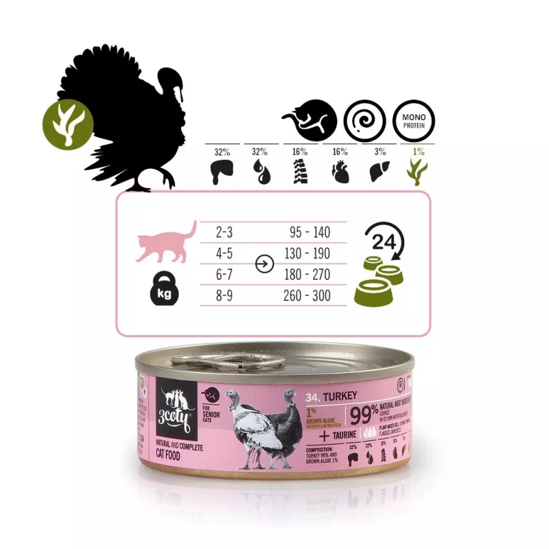 3COTY Turkey Senior - comida húmeda para gatos - 80 g