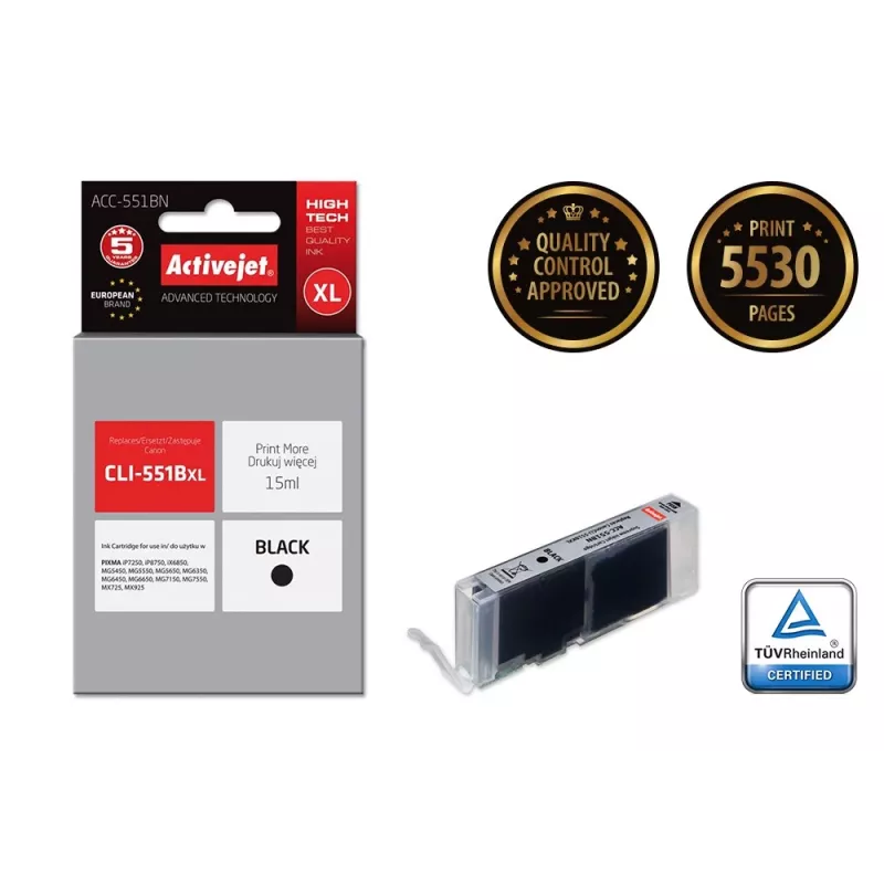 Activejet ACC-551BN cartucho de tinta (sustituto de Canon CLI-551BK; Supreme; 15 ml; negro)