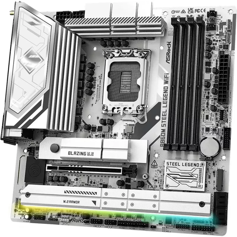 Placa base ASRock B860M Steel Legend WiFi — Intel B860, LGA 1851, micro‑ATX, DDR5, 4 DIMM, Wi‑Fi 6E, 2.5GbE