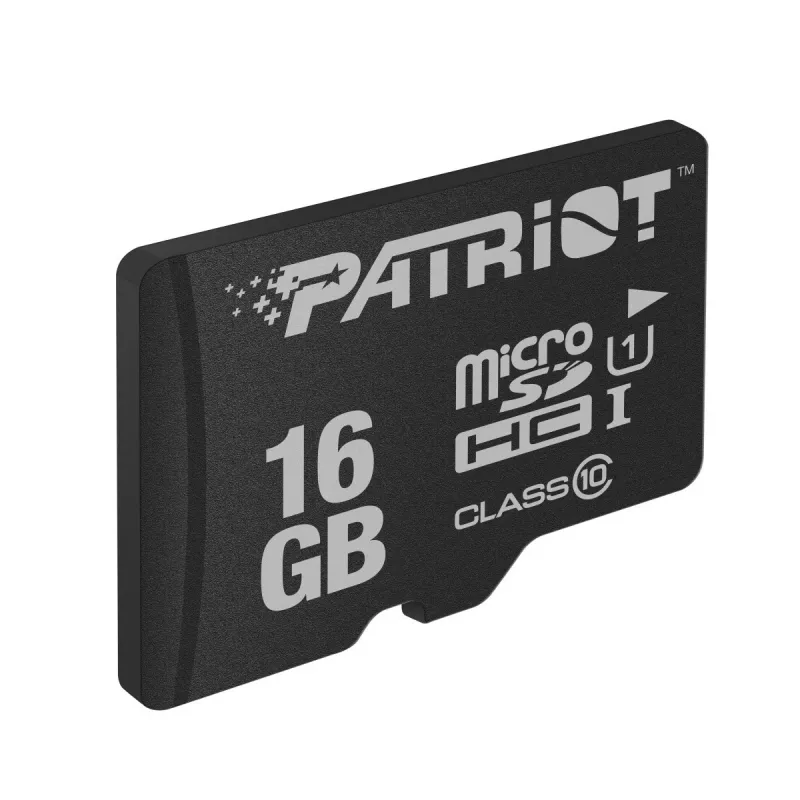Tarjeta de memoria MicroSDHC PATRIOT PSF16GMDC10 — 16 GB, Class 10, UHS-I (U1), 80 MB/s, negro